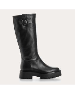 Bottes noires en cuir lisse avec boucles argentées réglables