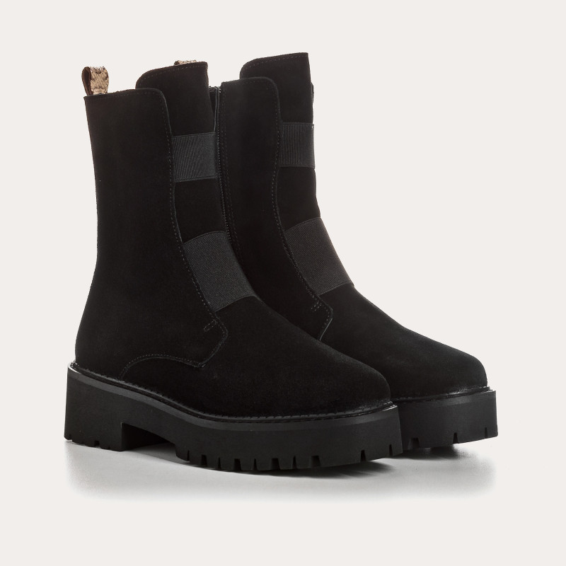 Boots Chelsea flat velvet leather with elastic