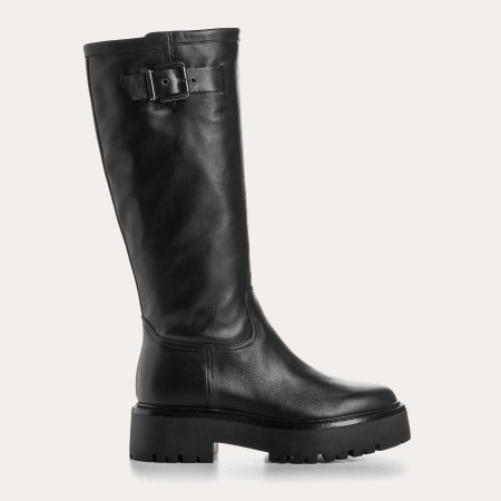 Bottes noires en cuir lisse avec boucles argentées réglables