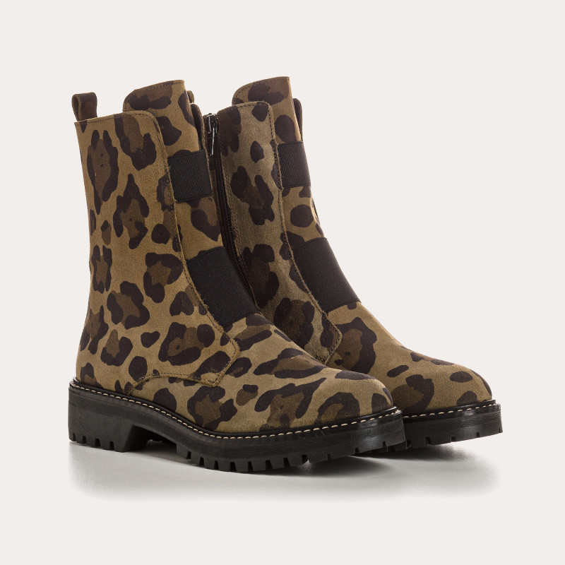 Boots Dusky - Leopard Leopard Velvet Leather Shoes | Reqins