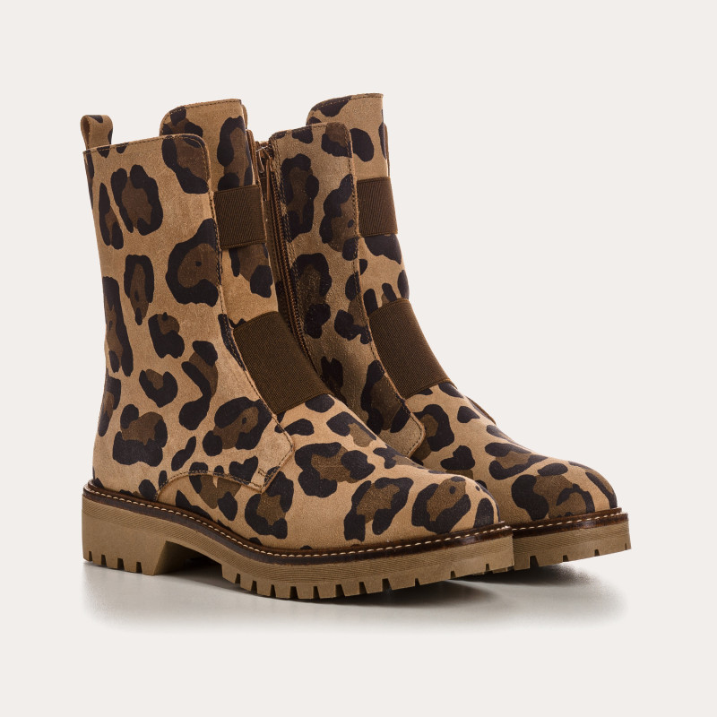 Boots Dusky - Leopard Leopard Velvet Leather Shoes | Reqins