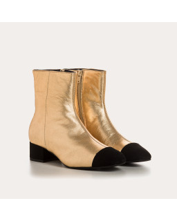 Bottines à talons en cuir métallisé argent et noir