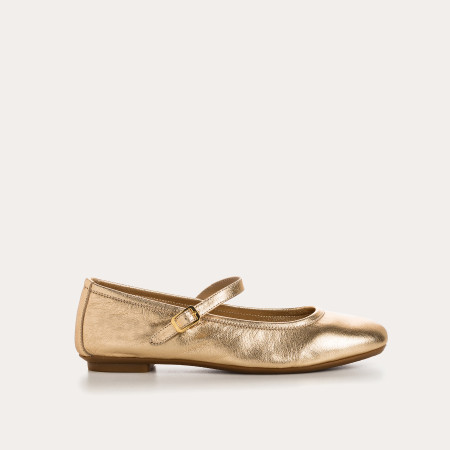 Mary Janes Honor Platinum in Metallic Leather - Bridles and Golden or Silver Loops