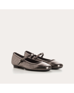 Mary Janes Honor Platinum in Metallic Leather - Bridles and Golden or Silver Loops