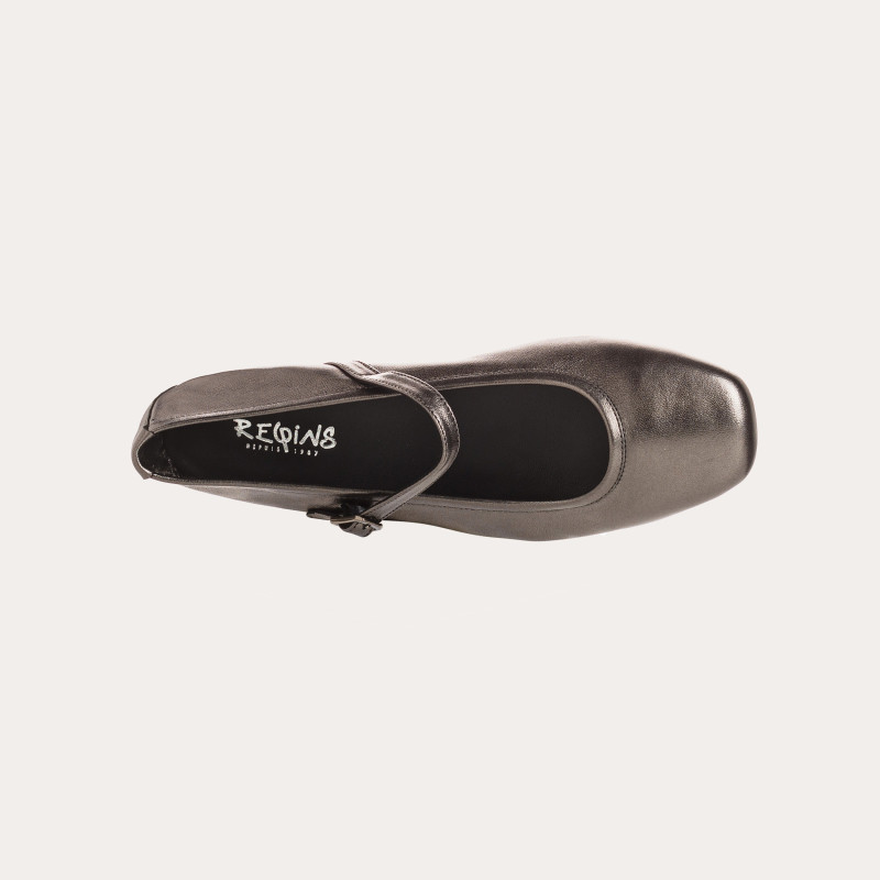 Mary Janes Honor Platinum in Metallic Leather - Bridles and Golden or Silver Loops