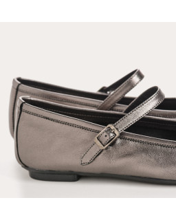 Mary Janes Honor Platinum in Metallic Leather - Bridles and Golden or Silver Loops