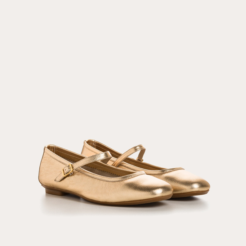 Mary Janes Honor Platinum in Metallic Leather - Bridles and Golden or Silver Loops