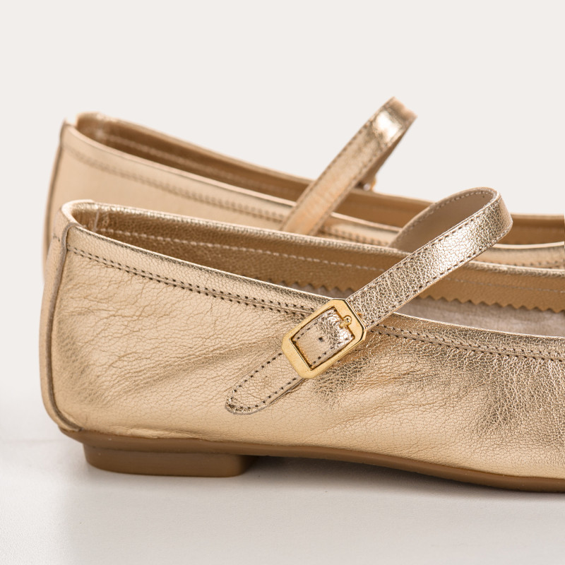 Mary Janes Honor Platinum in Metallic Leather - Bridles and Golden or Silver Loops