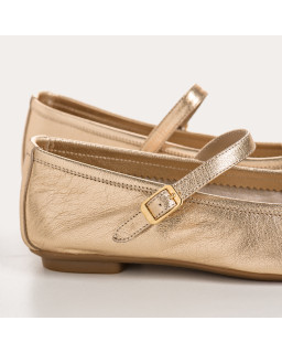 Mary Janes Honor Platinum in Metallic Leather - Bridles and Golden or Silver Loops