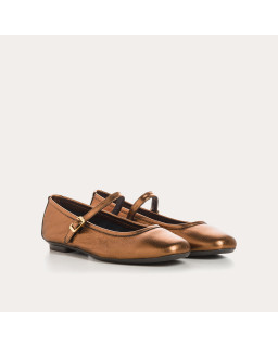 Mary Janes Honor Platinum in Metallic Leather - Bridles and Golden or Silver Loops