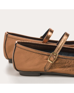 Mary Janes Honor Platinum in Metallic Leather - Bridles and Golden or Silver Loops