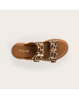 Leopard leather leather mules with golden flanges | Reqins