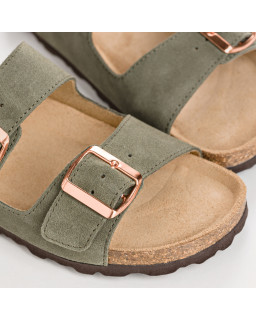 Sandales à brides NUBIA - chaussures anatomiques cuir velours camel femme | REQINS