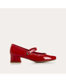 Mary Janes with polished leather heels with silver buckle