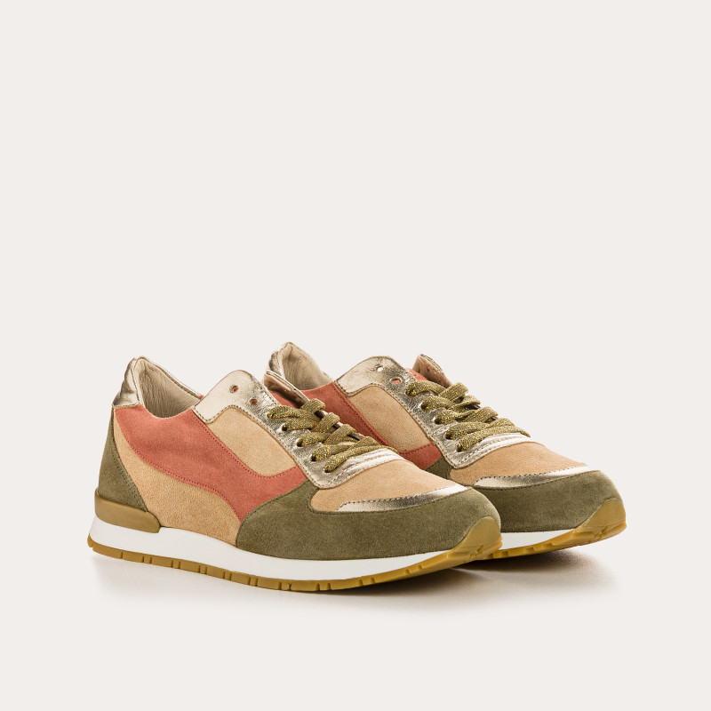 Suede sneakers and black laces metallic / women's vison