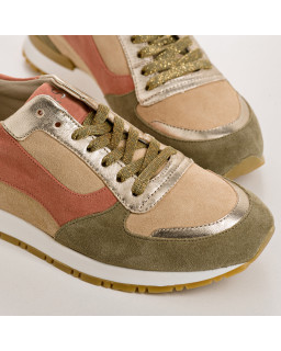 Suede sneakers and black laces metallic / women's vison