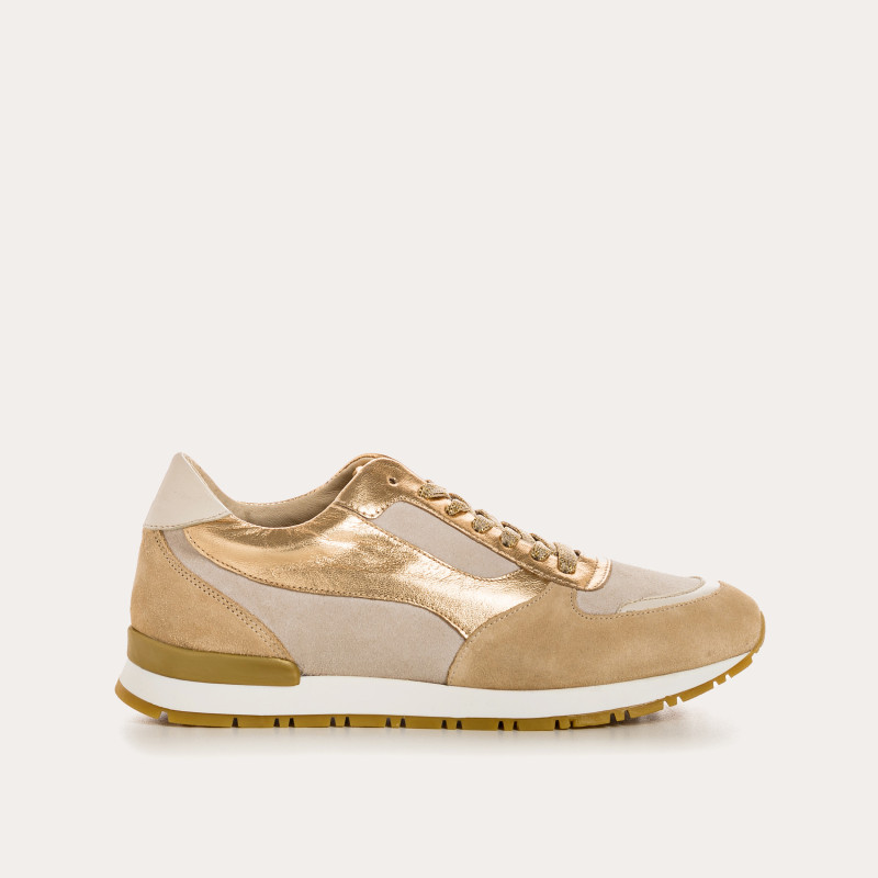 Suede sneakers and black laces metallic / women's vison