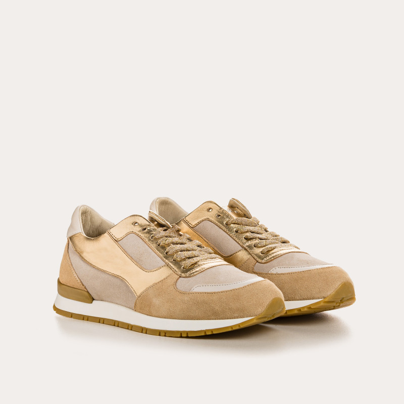 Suede sneakers and black laces metallic / women's vison