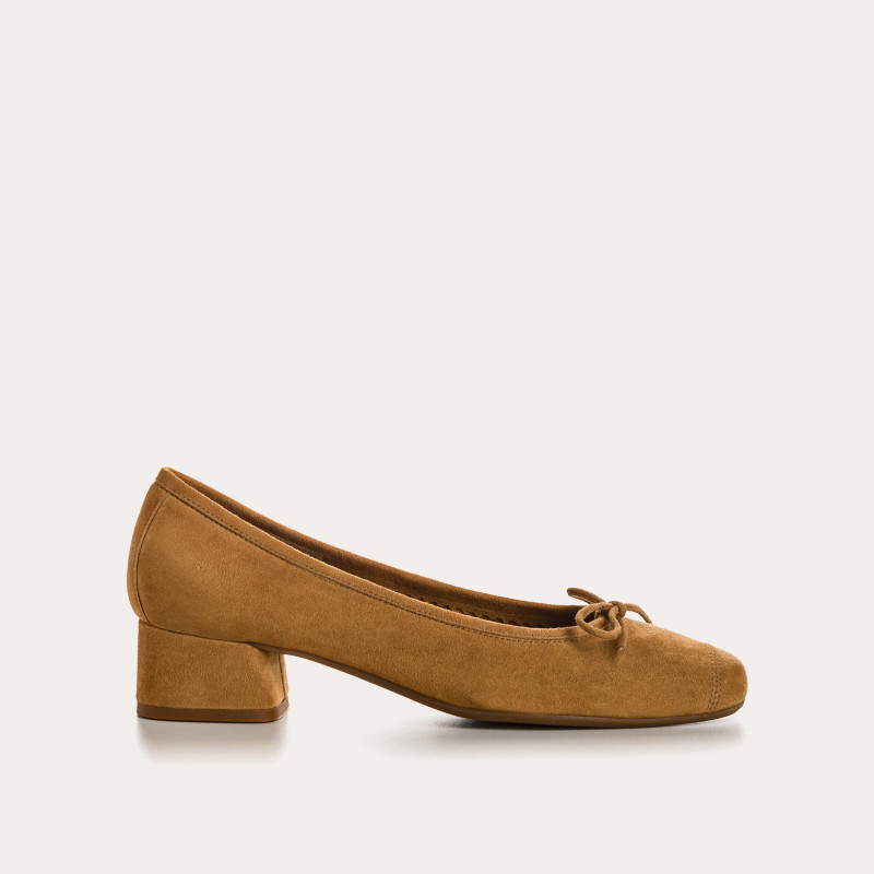 Velvet leather heeled ballerinas with knot