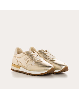 Woman Lace-up Champagne Metallic Leather Sneakers