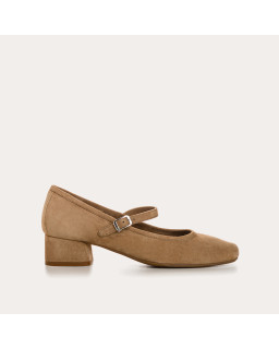 Kelly Brown Heel Mary Janes in Suede