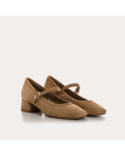 Kelly Brown Heel Mary Janes in Suede