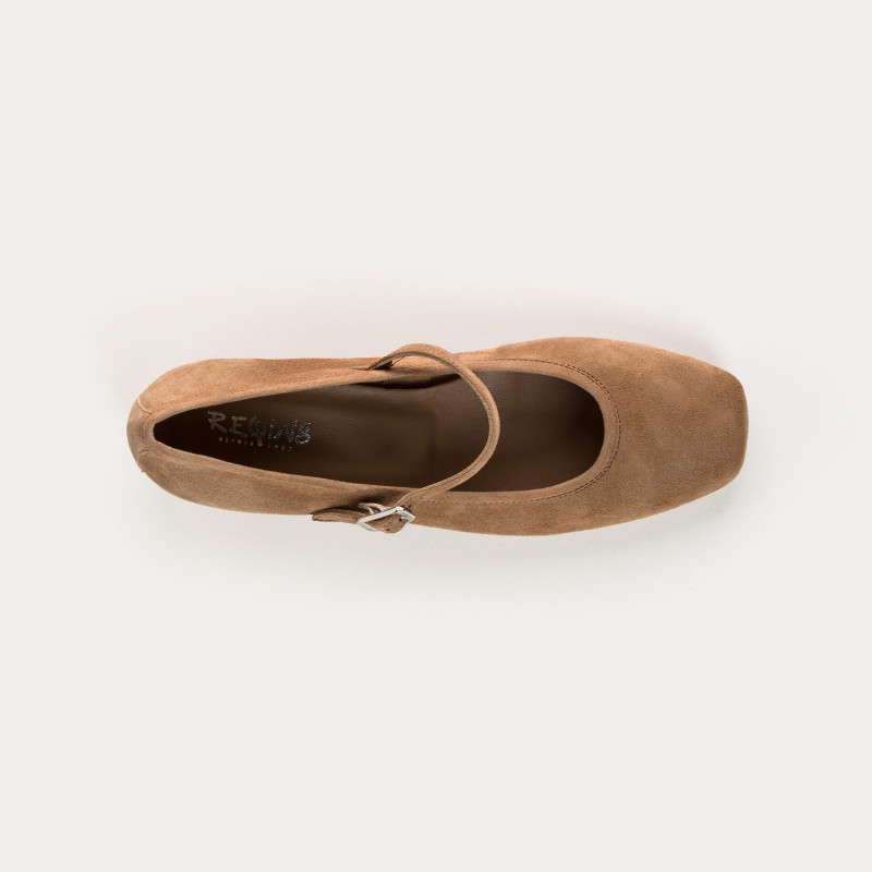 Kelly Brown Heel Mary Janes in Suede