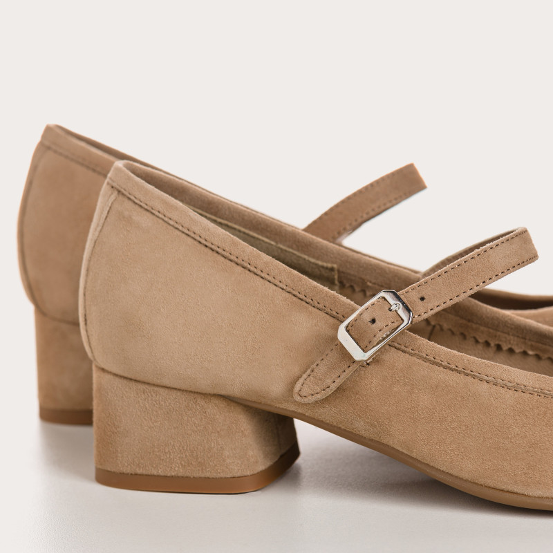 Kelly Brown Heel Mary Janes in Suede