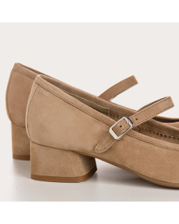 Kelly Brown Heel Mary Janes in Suede