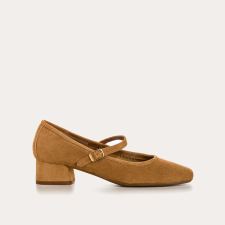 Kelly Brown Heel Mary Janes in Suede