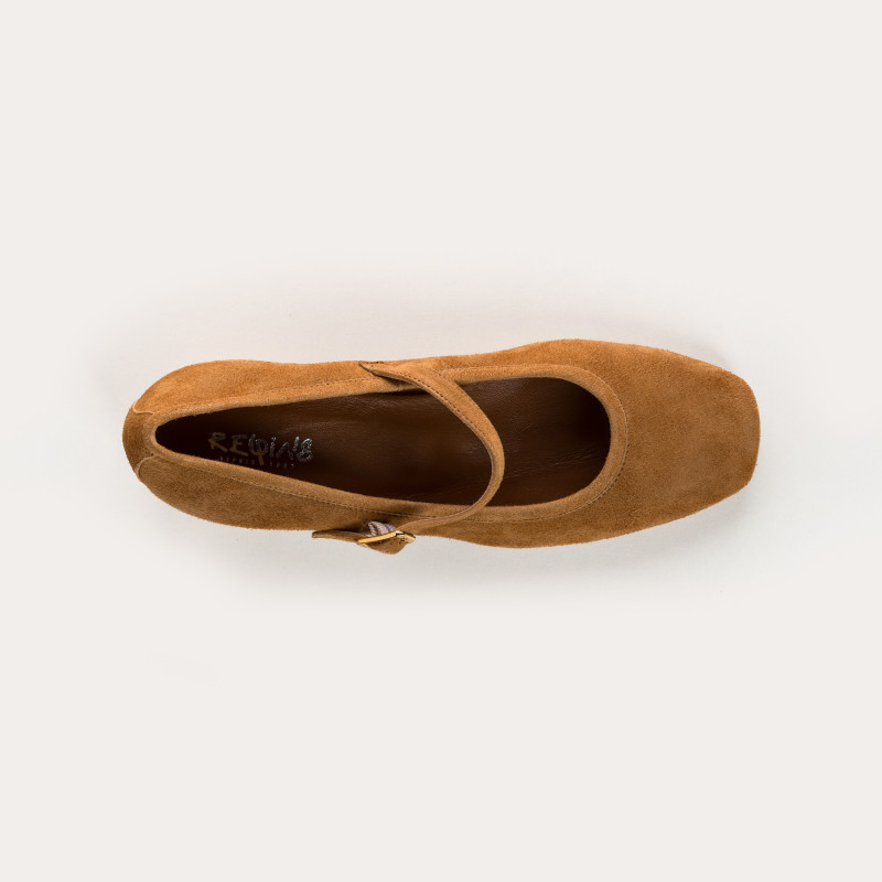 Kelly Brown Heel Mary Janes in Suede