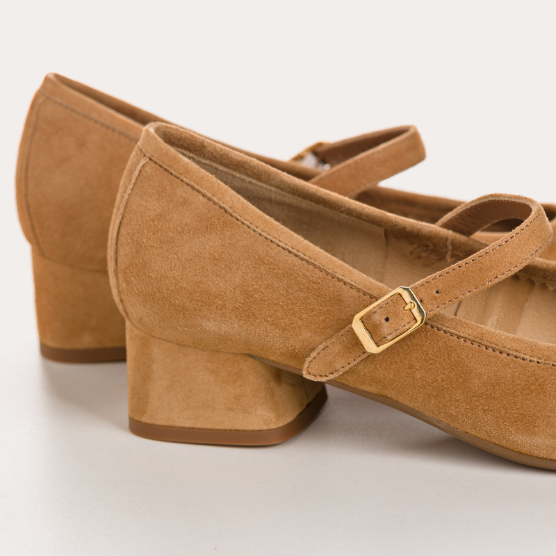 Kelly Brown Heel Mary Janes in Suede