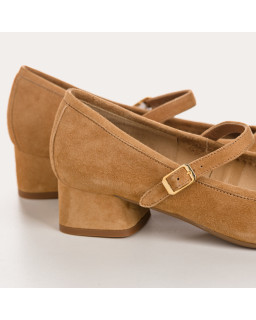 Kelly Brown Heel Mary Janes in Suede