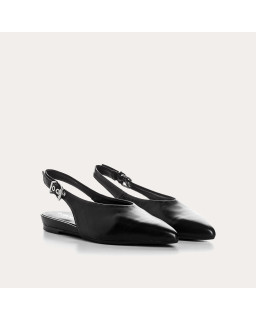 Ballerines slingback plates en cuir lisse avec bride cheville