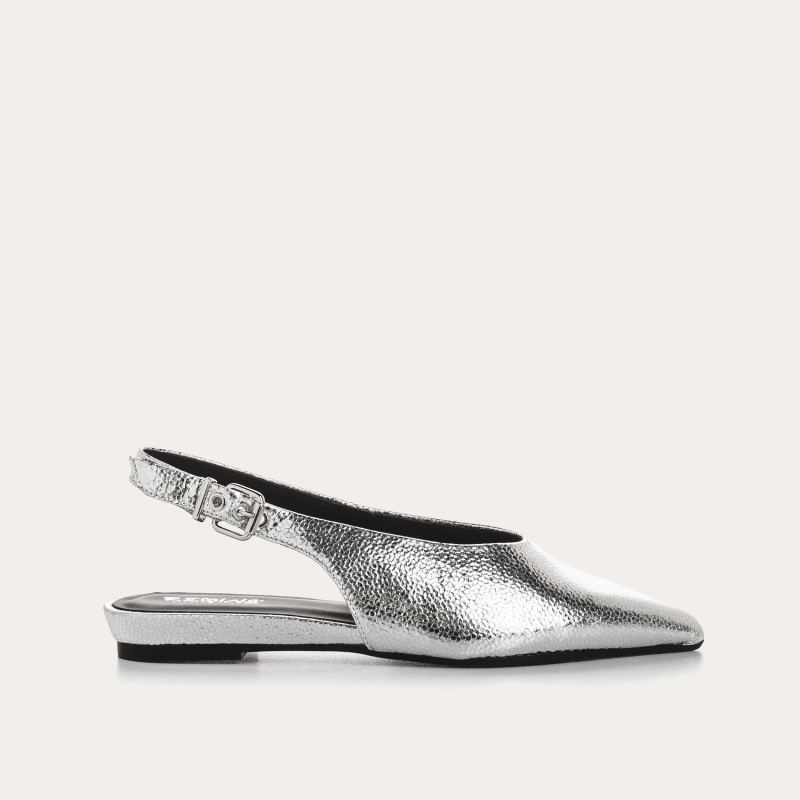 Ballerinas Slingback Flat Leather Metallic With Ankle Flange