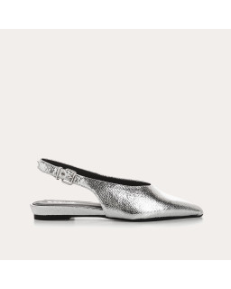 Ballerines slingback plates en cuir métallisé avec bride cheville