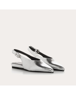 Ballerinas Slingback Flat Leather Metallic With Ankle Flange