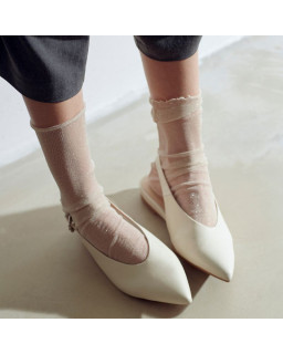 Smooth leather flatback ballerinas with ankle flange