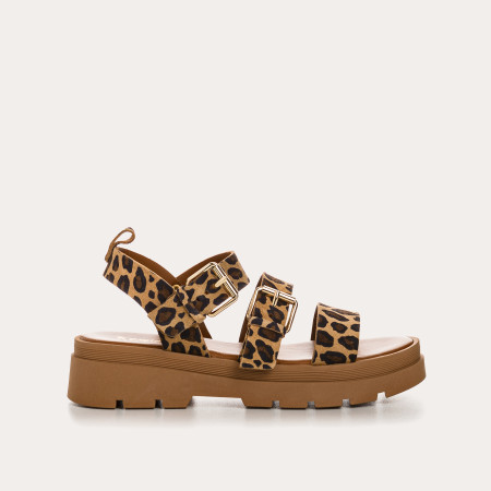 Sandals Logan leather velvet leopard with flanges - Reqins