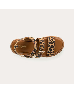 Sandals Logan leather velvet leopard with flanges - Reqins