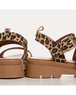 Sandals Logan leather velvet leopard with flanges - Reqins