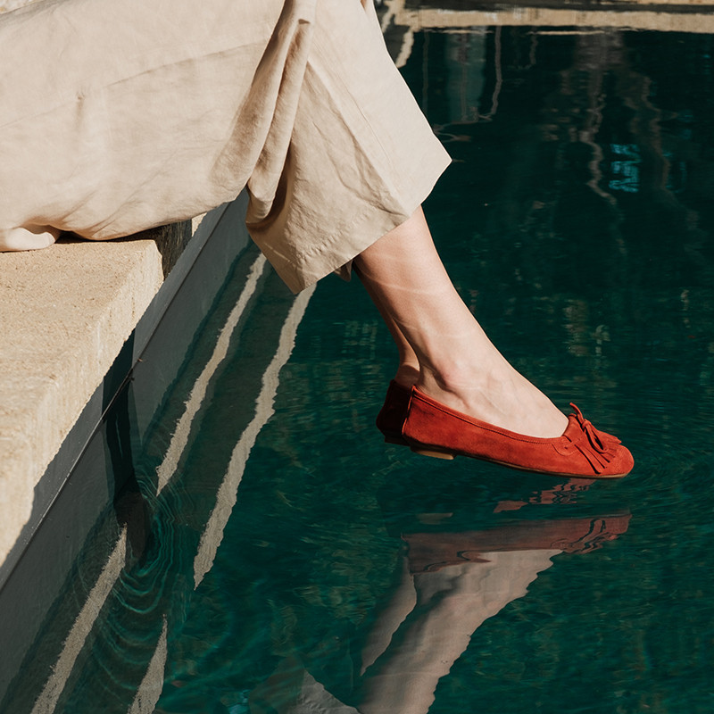 Hindi leather velvet ballerinas with fringes