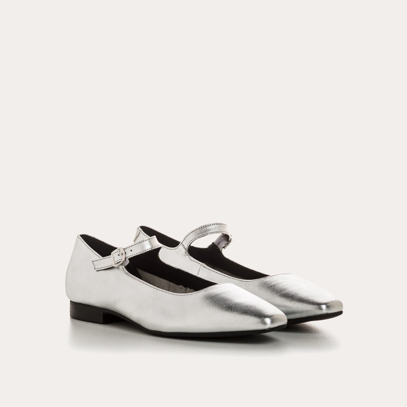 Silver Mary Janes Texane | Reqins