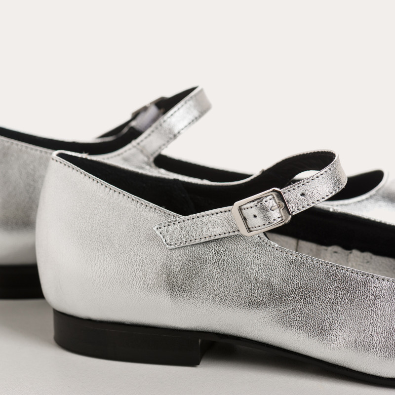 Silver Mary Janes Texane | Reqins