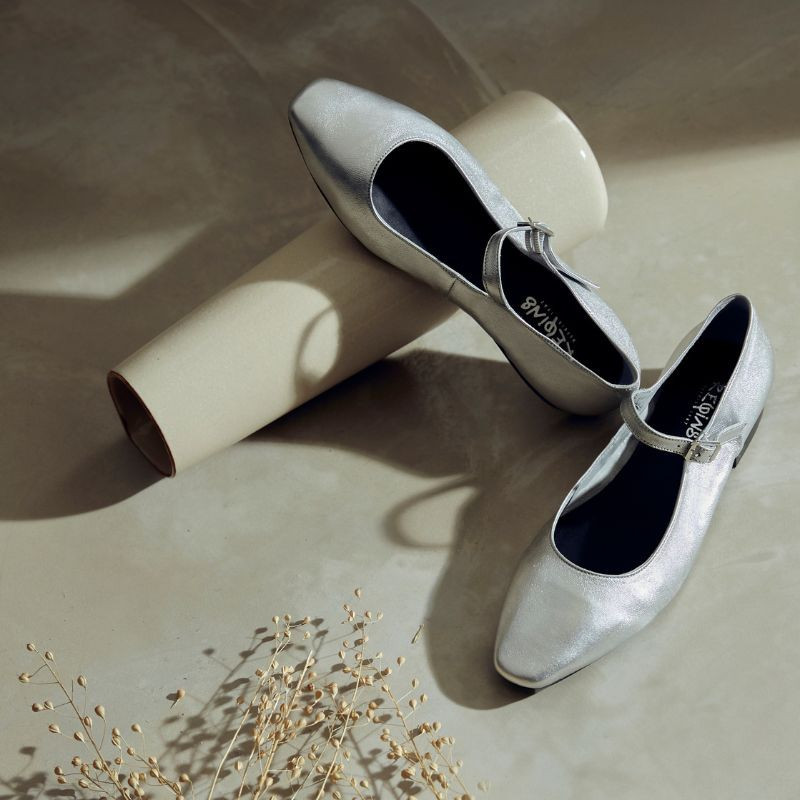 Silver Mary Janes Texane | Reqins
