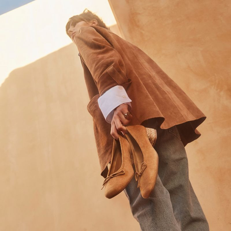 Strawberry velvet leather stall ballerinas - natural chic | Reqins