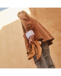 Ballerines à talons Kyriel en cuir velours paille – Chic naturel | Reqins