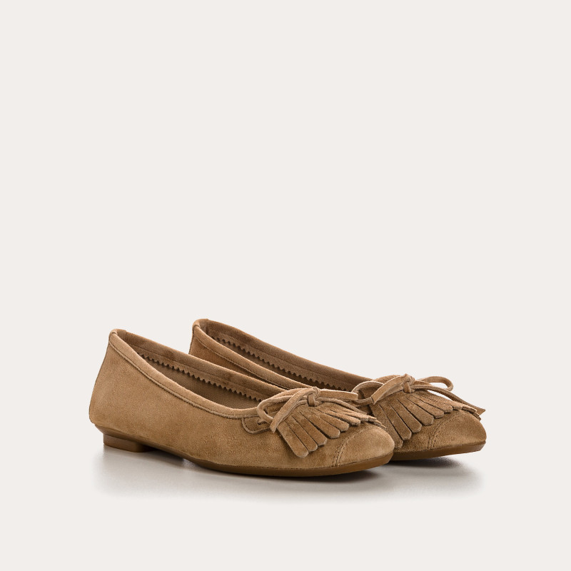 Hindi leather velvet ballerinas with fringes