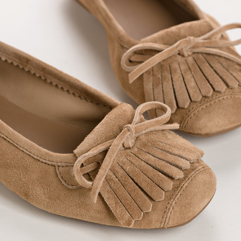 Hindi leather velvet ballerinas with fringes