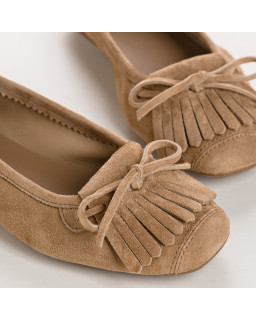 Ballerines Hindi en cuir velours à franges | Reqins